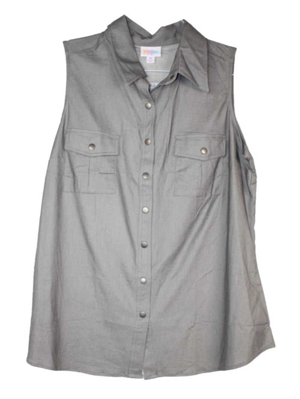 LuLaRoe ROXANNE Women's Tank Top Shirt Button Up w/ 2 Pockets NWT Large Gray